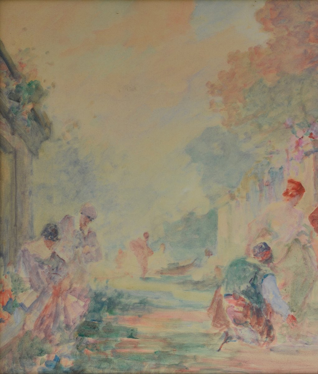 Gabriel Griffon 1866-1938. "figures In A Park."-photo-1