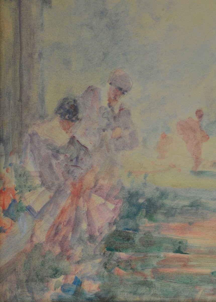 Gabriel Griffon 1866-1938. "figures In A Park."-photo-3