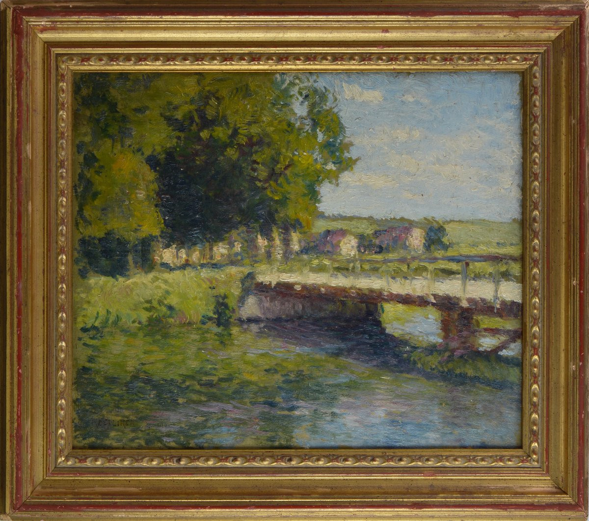 Oscar Koelliker, Born In 1882 In Neuchâtel. Swiss School. "bridge At Saint Remy (eure)."-photo-2