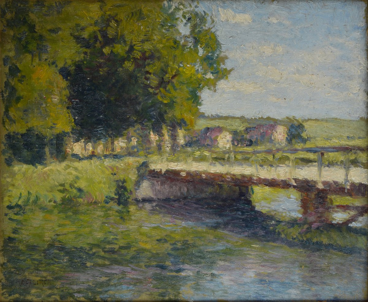 Oscar Koelliker, Born In 1882 In Neuchâtel. Swiss School. "bridge At Saint Remy (eure)."-photo-3