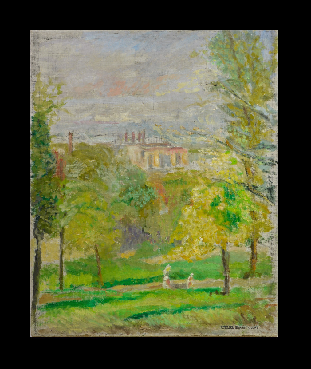 Ernest Quost 1844-1931. "Vue d'un parc des environs de Paris."-photo-2