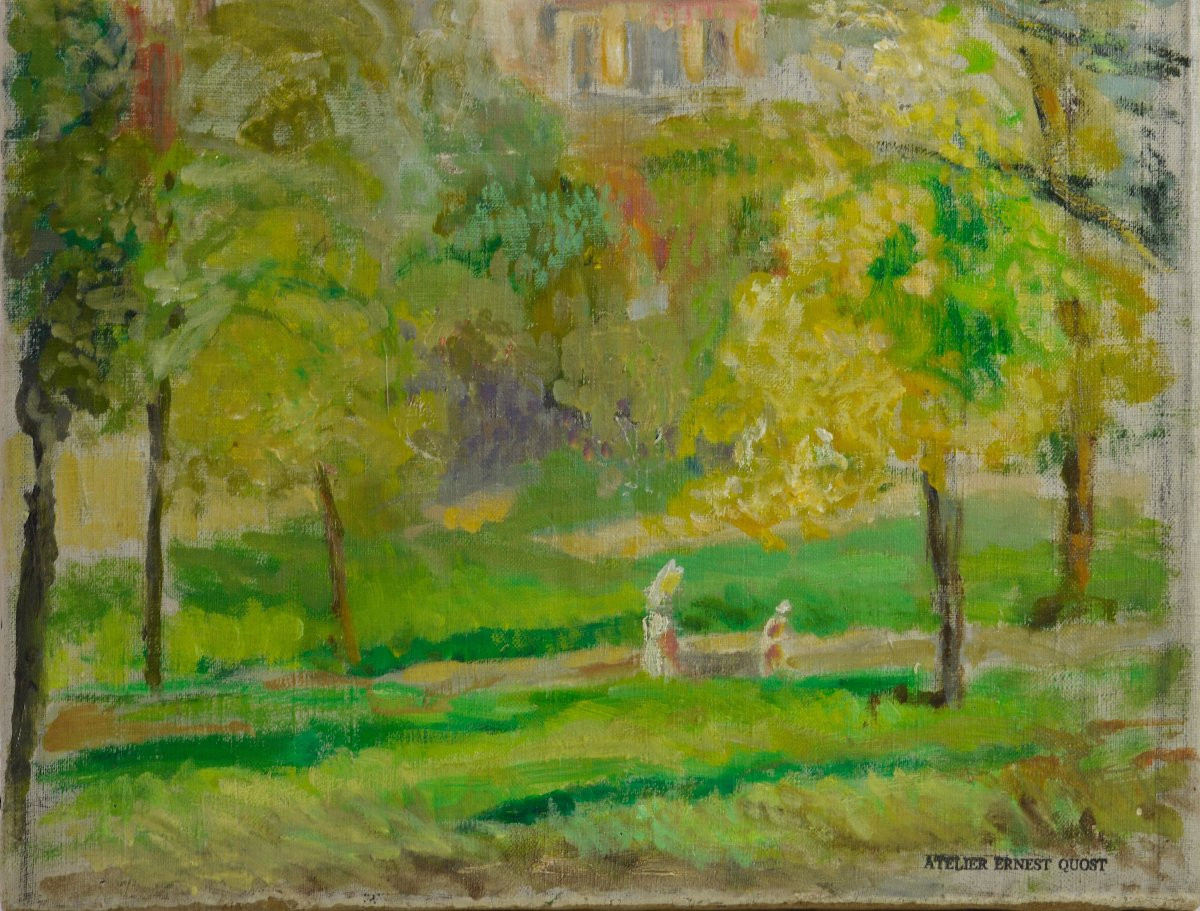Ernest Quost 1844-1931. "Vue d'un parc des environs de Paris."-photo-4