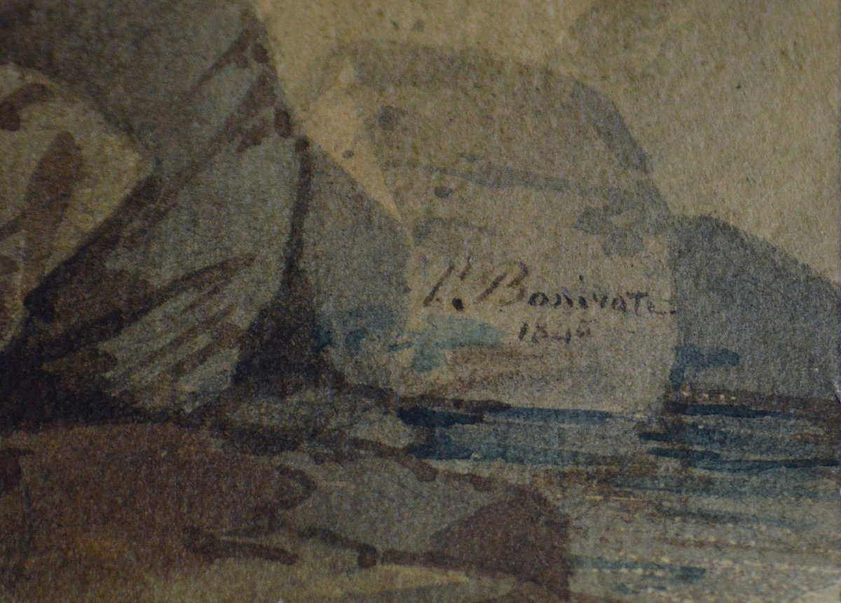 Pierre Bonirotte 1811-1891.  "Italienne au bord de la mer."-photo-3