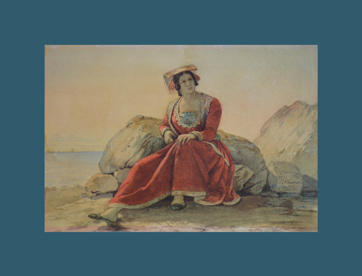 Pierre Bonirotte 1811-1891.  "Italienne au bord de la mer."