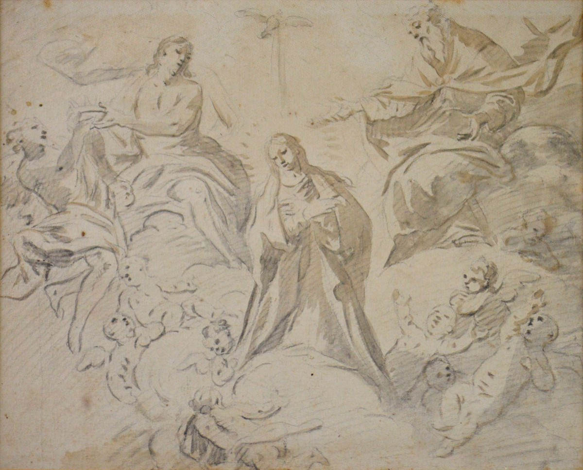 Italian School, 18th Century. "the Coronation Of The Virgin."-photo-3