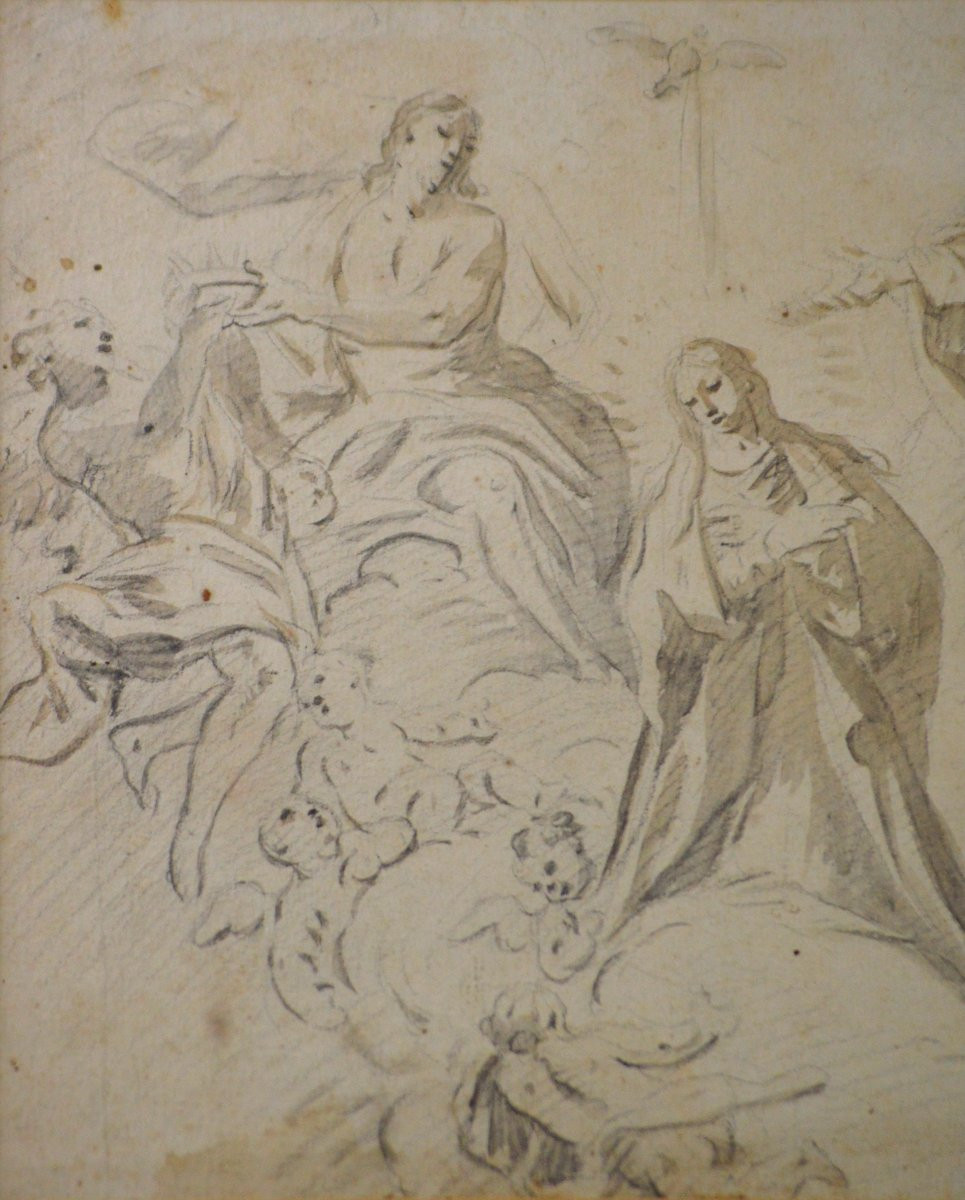 Italian School, 18th Century. "the Coronation Of The Virgin."-photo-1