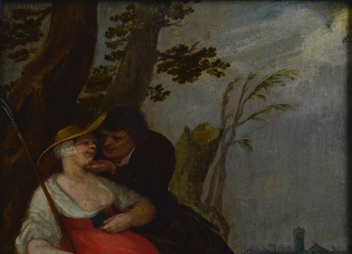 Dutch School Of The 18th Century. "gallant Scene."-photo-4