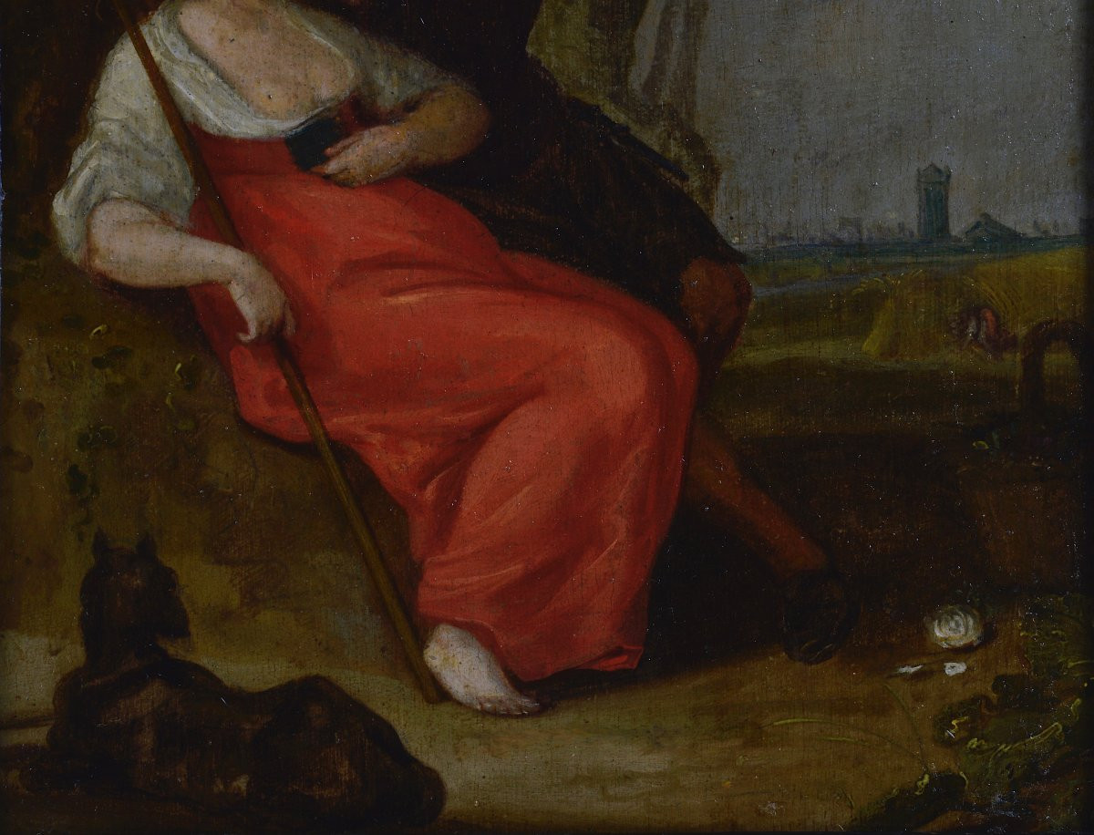 Dutch School Of The 18th Century. "gallant Scene."-photo-1