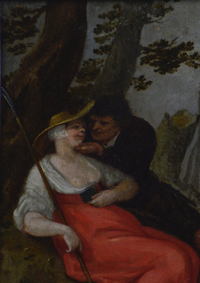 Dutch School Of The 18th Century. "gallant Scene."-photo-2