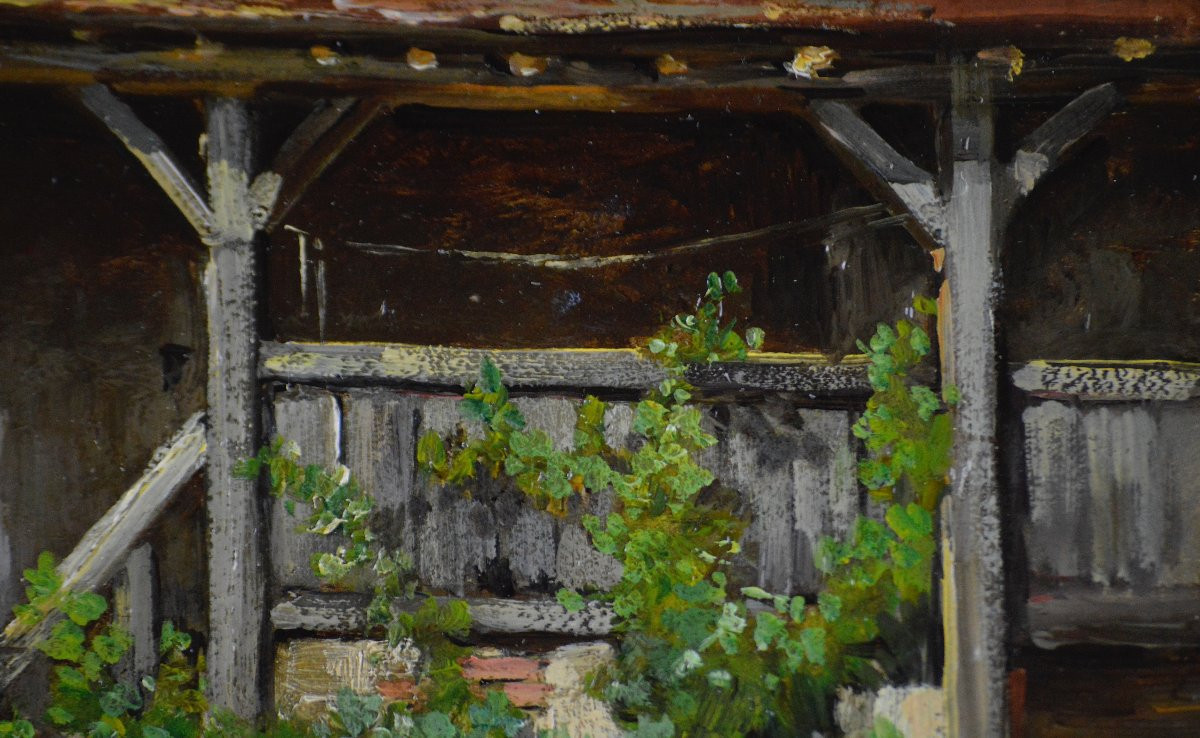 École Française XIXᵉ siècle. "Cour de ferme."-photo-3