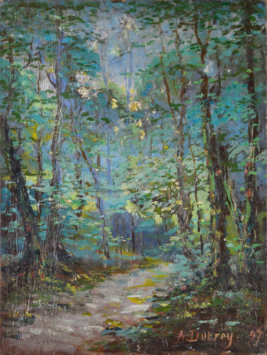 Adrien Dutrey 19ᵉ/20ᵉ siècle.  "Sous bois."-photo-2