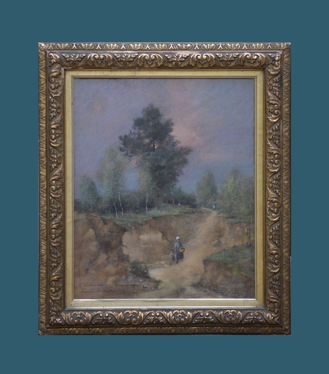 René Billotte 1846-1915. "woman And Child In A Landscape."-photo-2