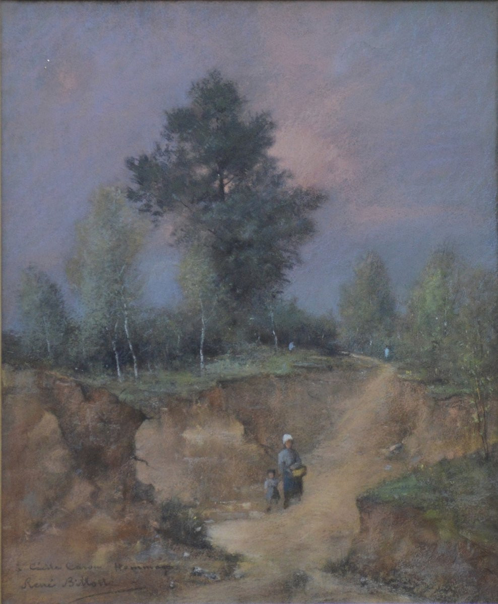 René Billotte 1846-1915. "woman And Child In A Landscape."-photo-3