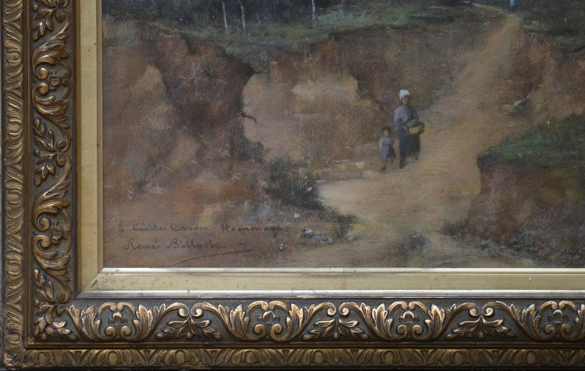 René Billotte 1846-1915. "woman And Child In A Landscape."-photo-4