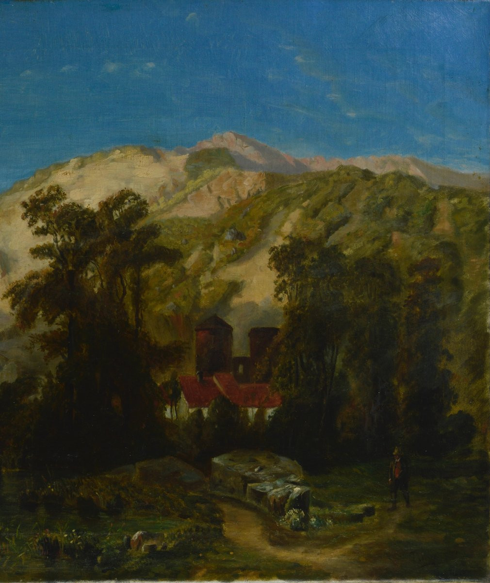 École Française XIXᵉ siècle. "Paysage montagneux à Marches-les-Dames."-photo-4