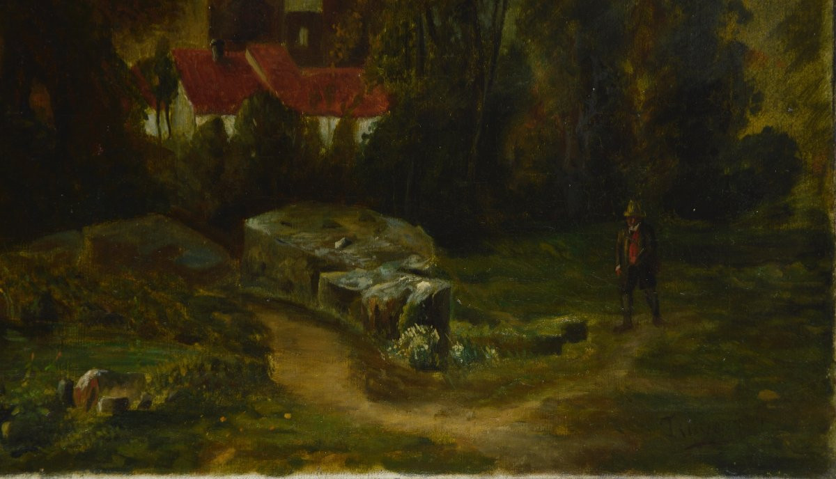 École Française XIXᵉ siècle. "Paysage montagneux à Marches-les-Dames."-photo-1