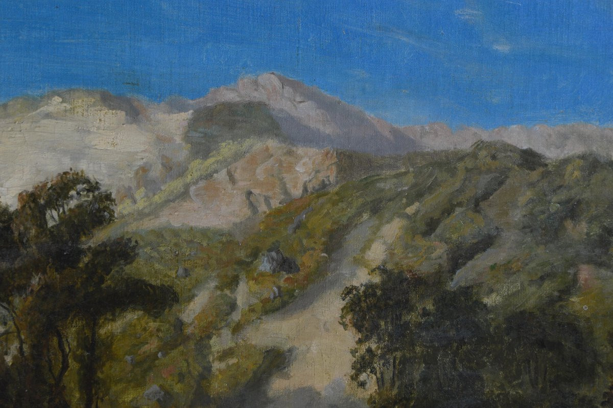 École Française XIXᵉ siècle. "Paysage montagneux à Marches-les-Dames."-photo-4