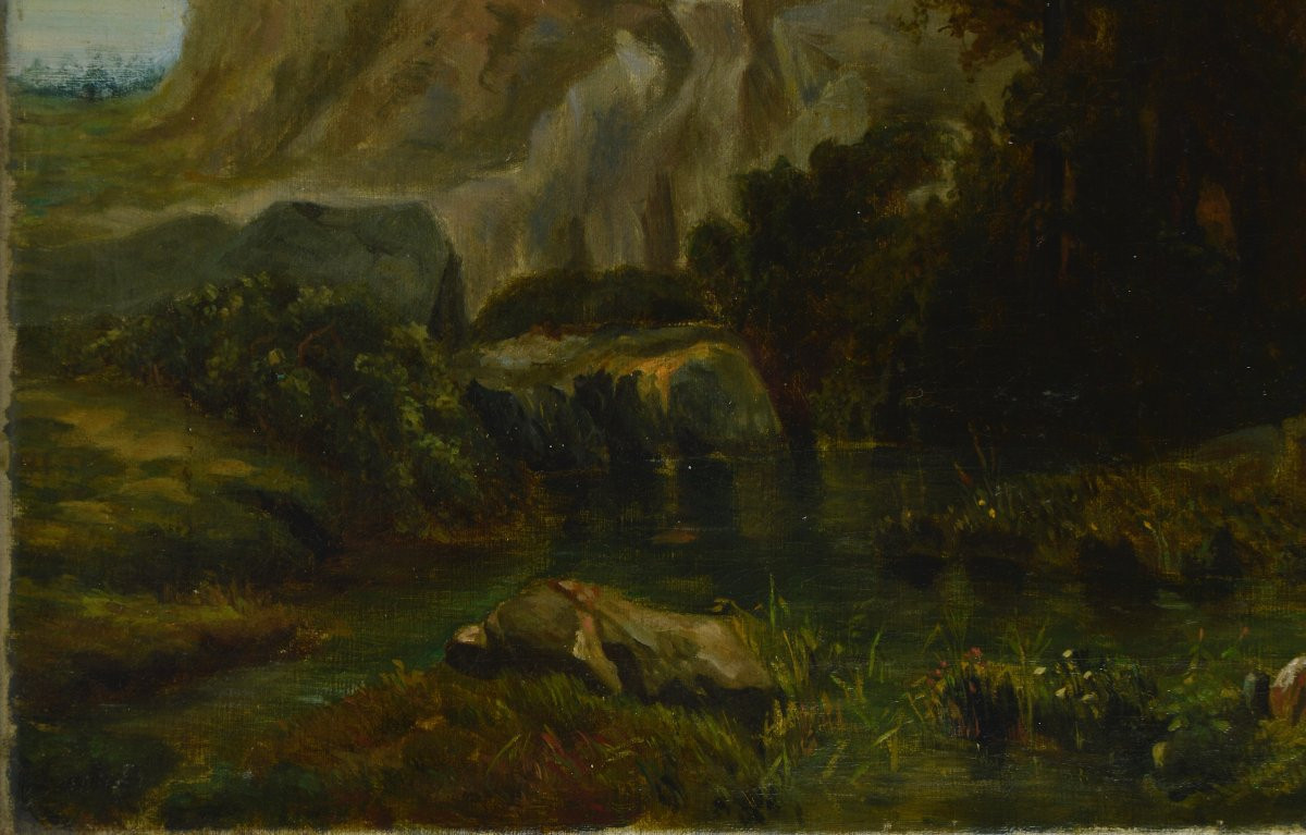 École Française XIXᵉ siècle. "Paysage montagneux à Marches-les-Dames."-photo-5
