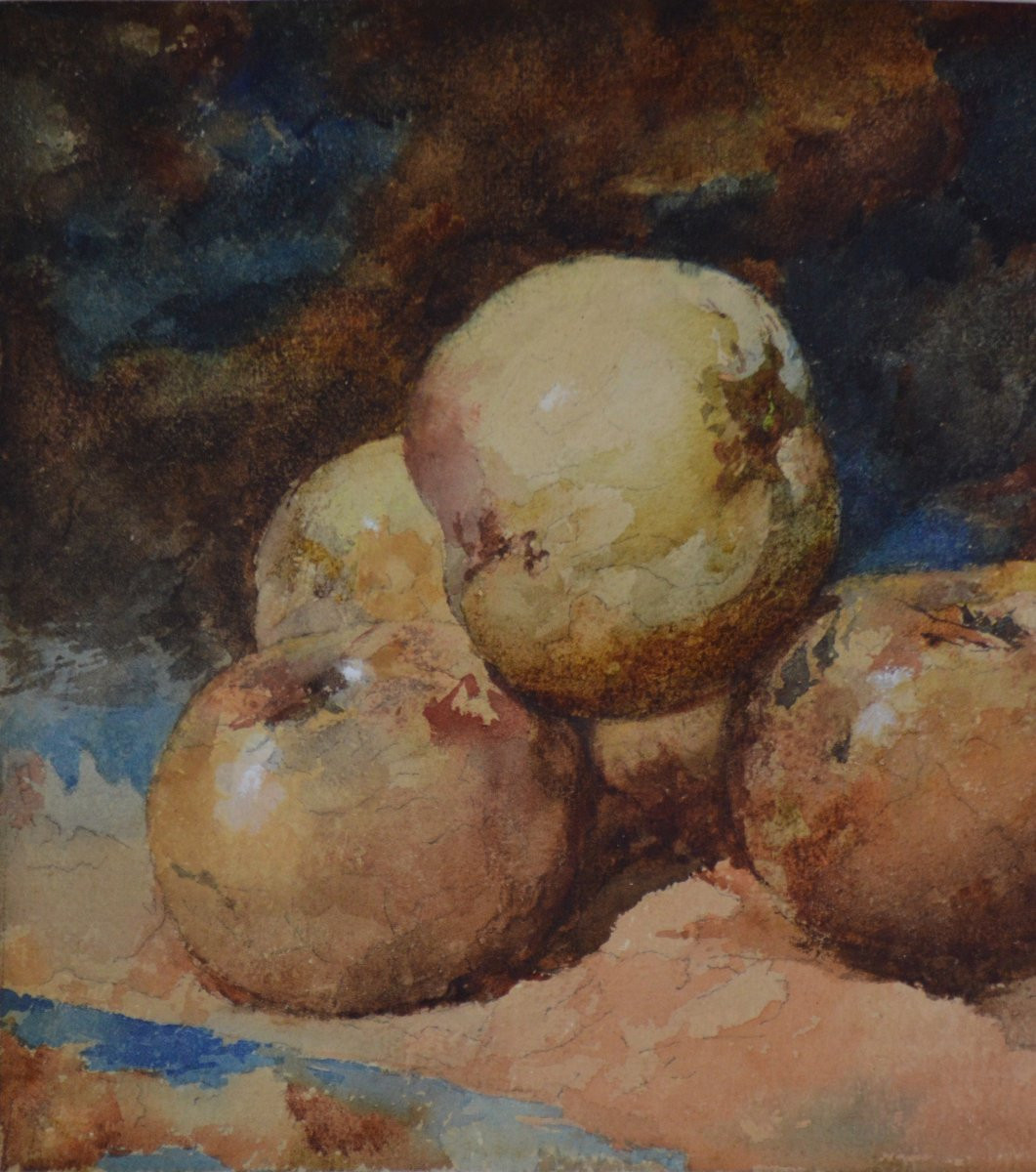 Georges Jeannin 1841-1925. "Nature morte aux pommes." -photo-4