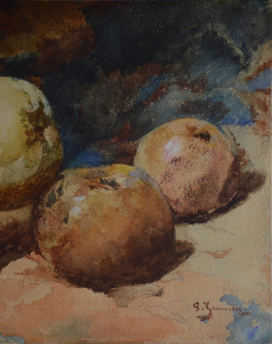 Georges Jeannin 1841-1925. "Nature morte aux pommes." -photo-1