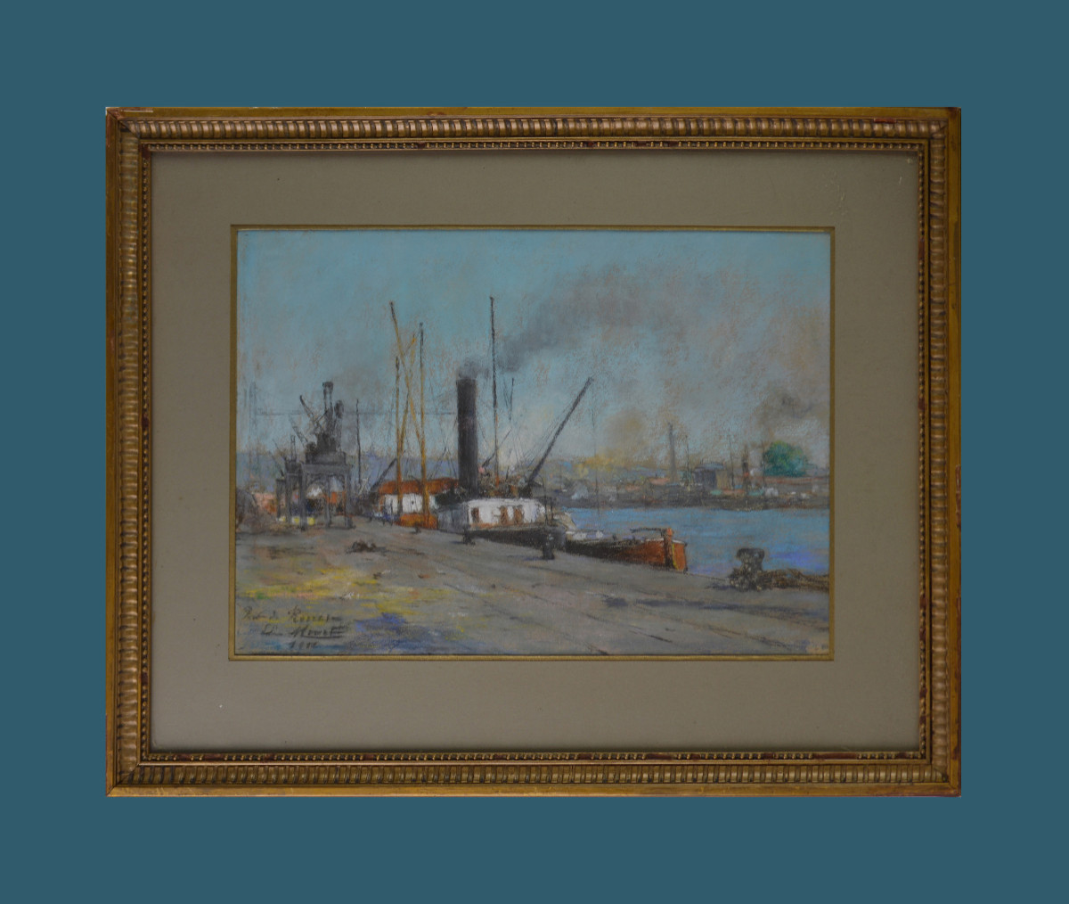 Louis Émile Minet 1855-1920. "Le port de Rouen."-photo-2