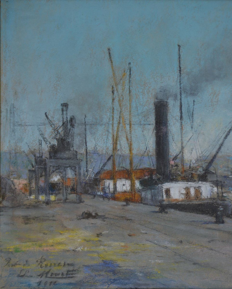 Louis Émile Minet 1855-1920. "Le port de Rouen."-photo-1