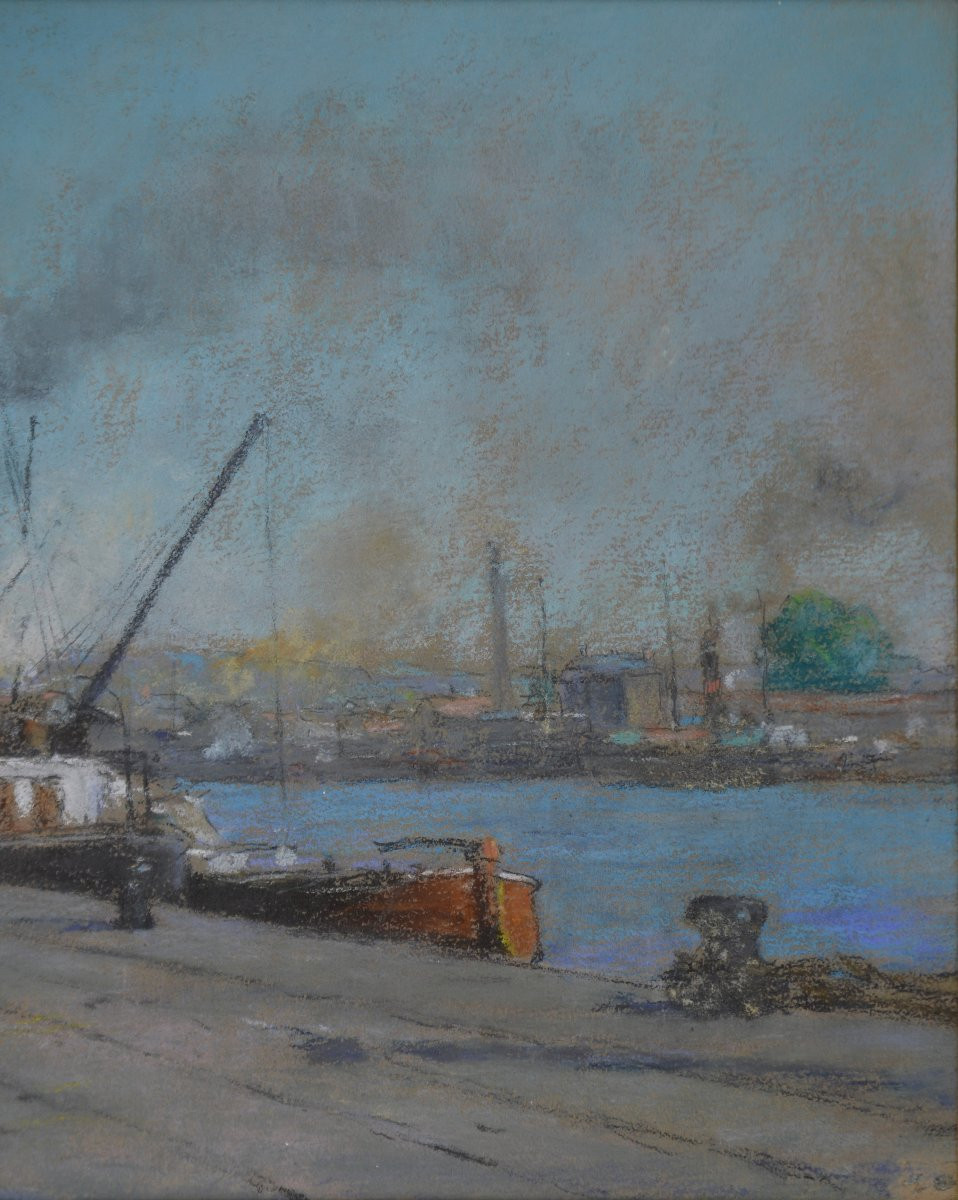 Louis Émile Minet 1855-1920. "Le port de Rouen."-photo-2