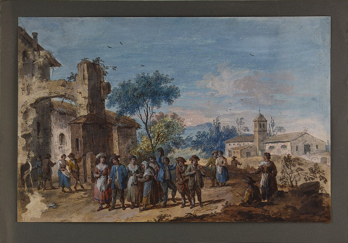  Giuseppe Zais 1709-1784. Venetian School. "village Festival." -photo-3
