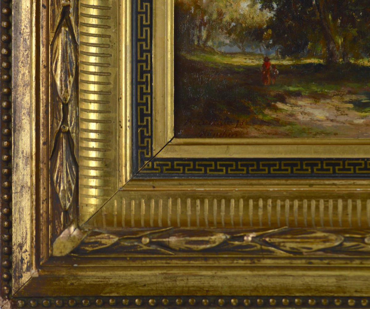 August Schulter 1858-1928. German School. "landscape With Pond."-photo-4