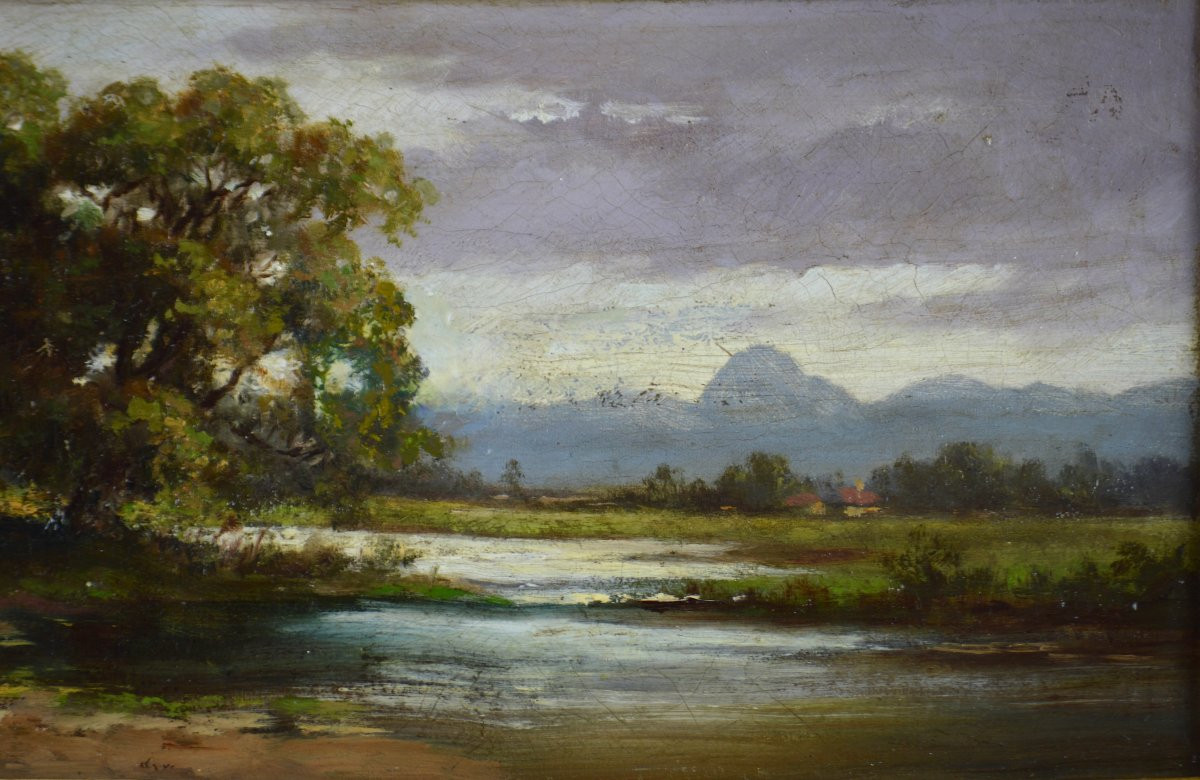 August Schulter 1858-1928. German School. "landscape With Pond."-photo-3