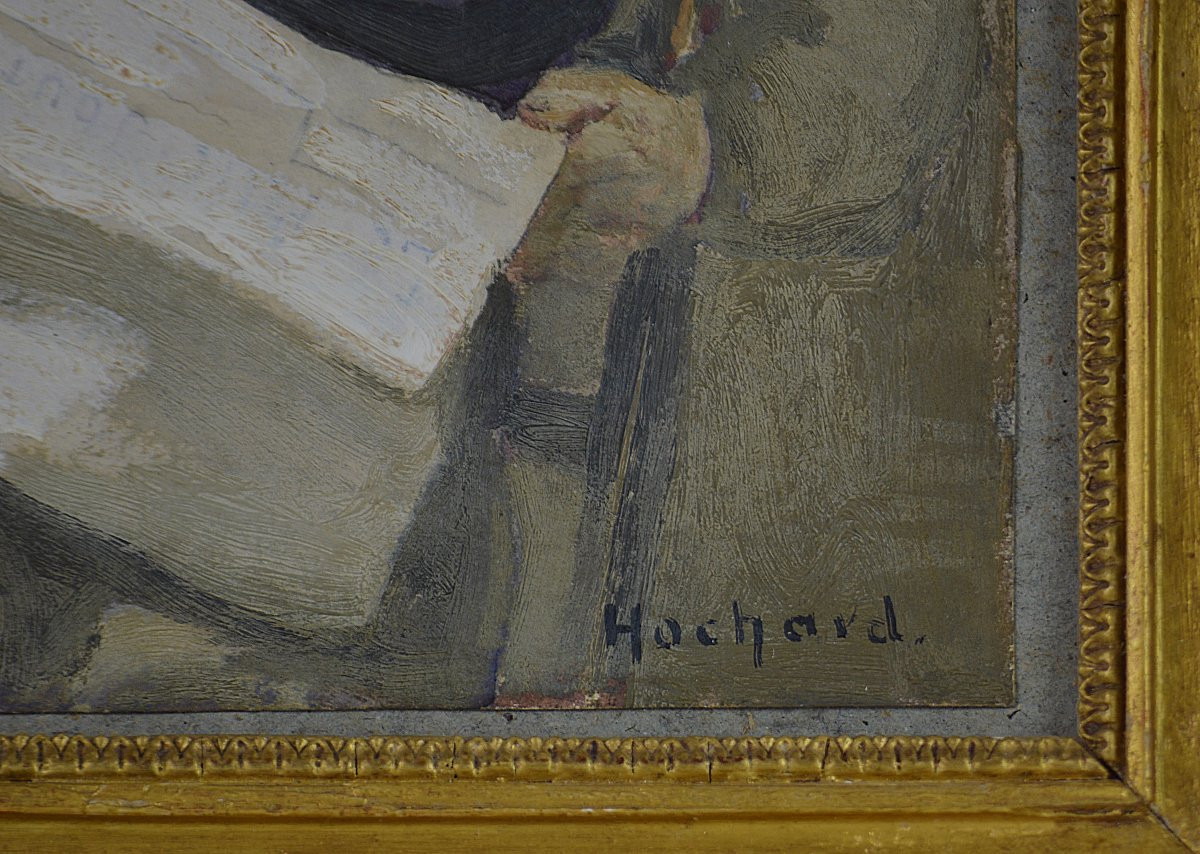 Gaston Hochard 1863-1913. "man Reading A Newspaper."-photo-2