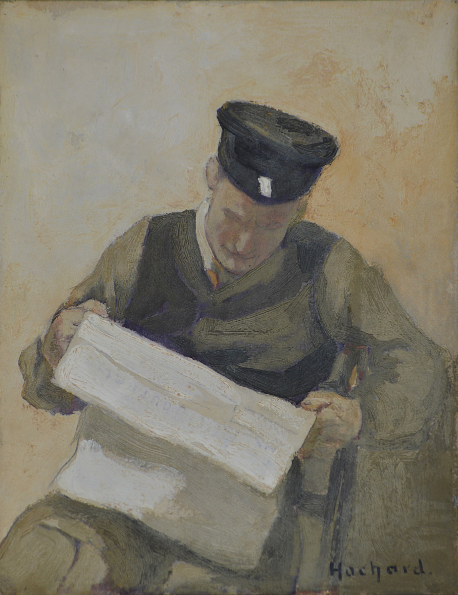 Gaston Hochard 1863-1913. "man Reading A Newspaper."-photo-3