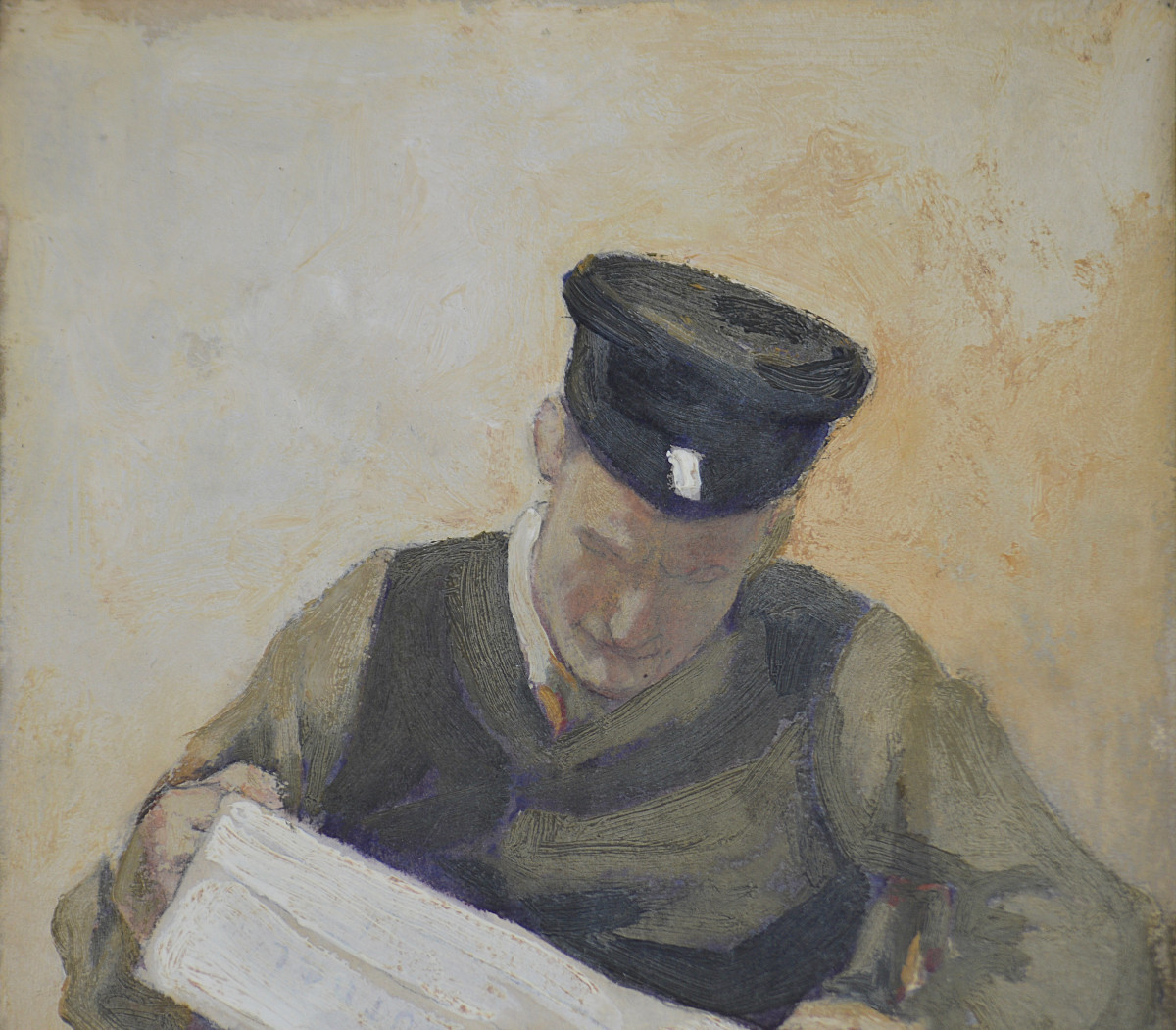 Gaston Hochard 1863-1913. "man Reading A Newspaper."-photo-1