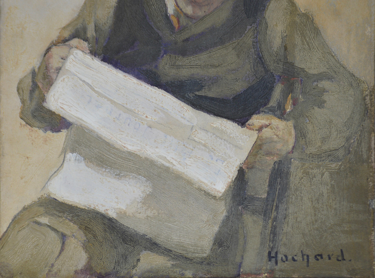 Gaston Hochard 1863-1913. "man Reading A Newspaper."-photo-2