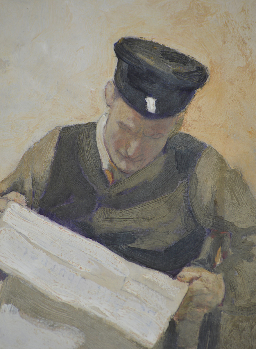 Gaston Hochard 1863-1913. "man Reading A Newspaper."-photo-3