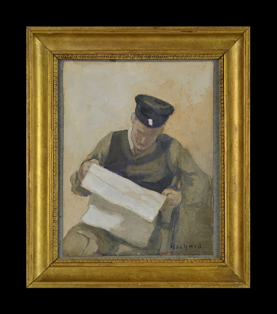 Gaston Hochard 1863-1913. "man Reading A Newspaper."