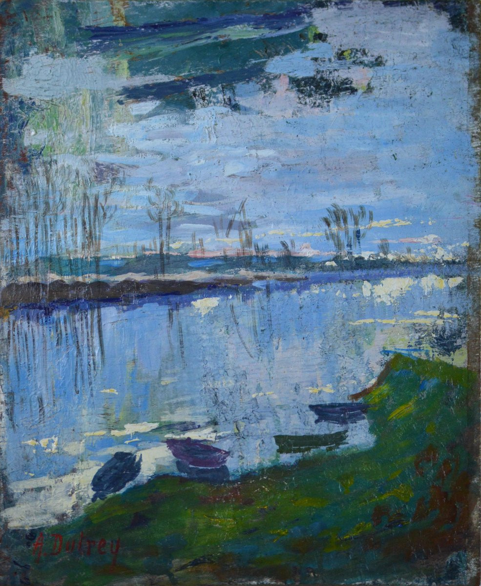 Adrien Dutrey, 19th/20th Century. "riverbank."-photo-2