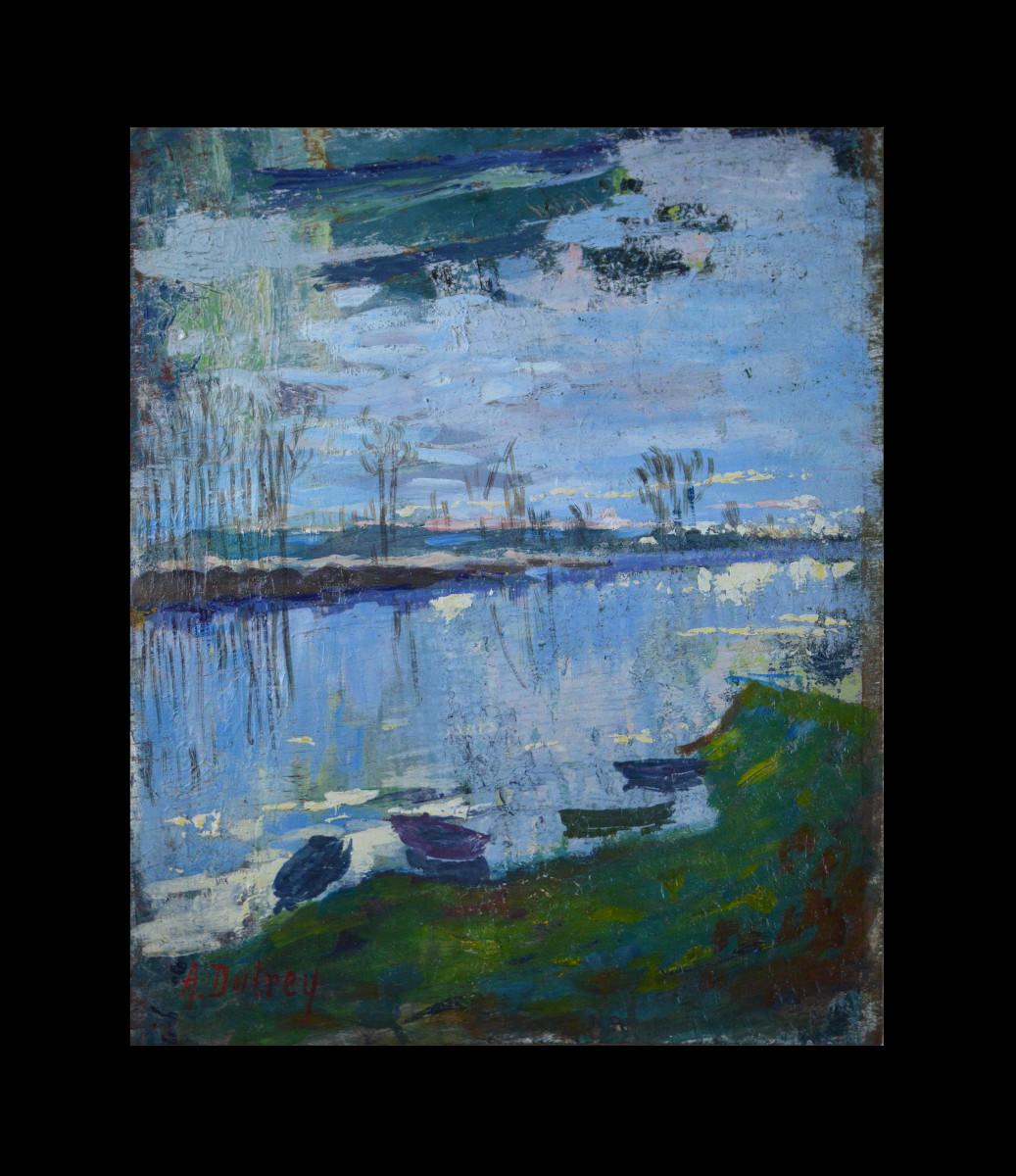 Adrien Dutrey, 19th/20th Century. "riverbank."