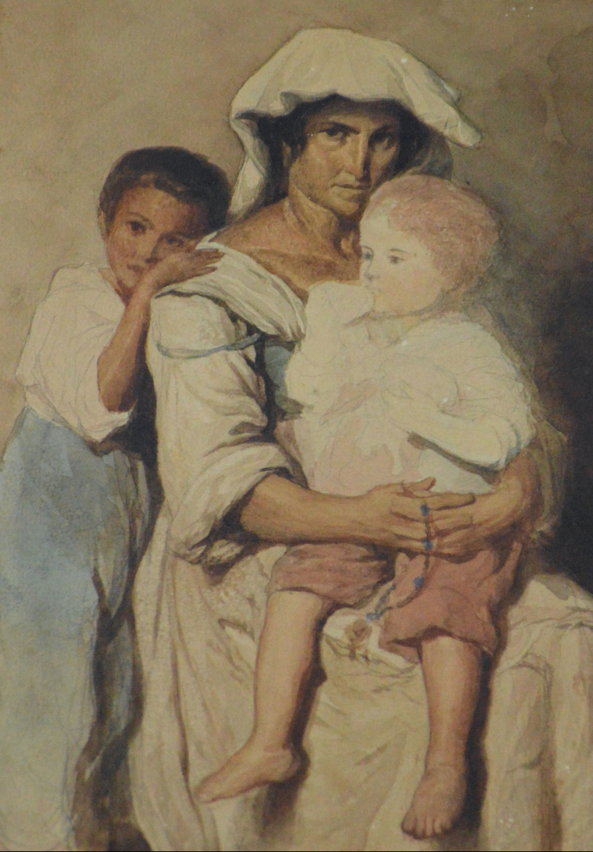 Théodore Valerio 1819-1879. "Mère et enfants."-photo-1