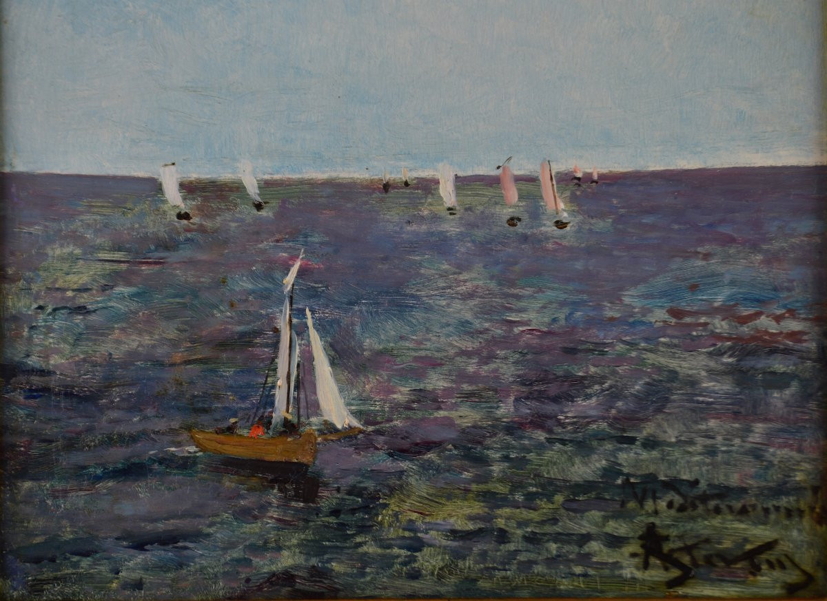 Alfred Émile Léopold Stevens 1823-1906. École Belge. "Régate."-photo-2