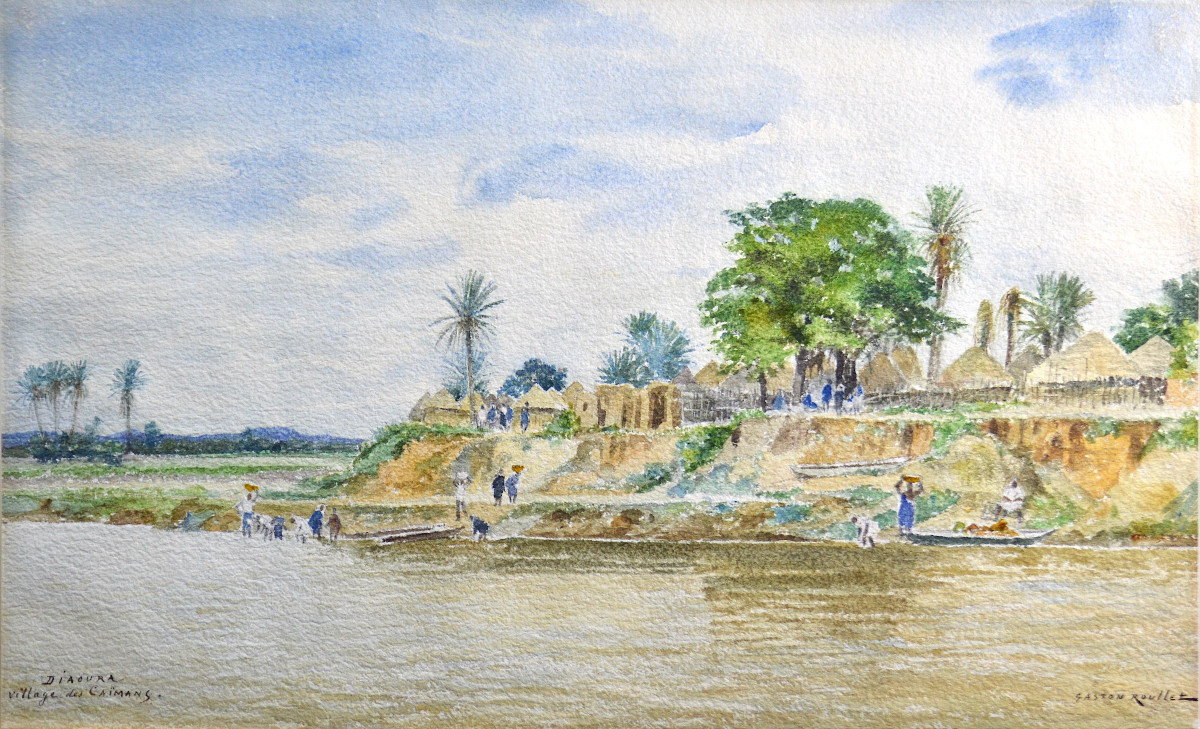  Gaston Roullet 1847-1925. "Diaoura Sénégal, Village des Caïmans." 