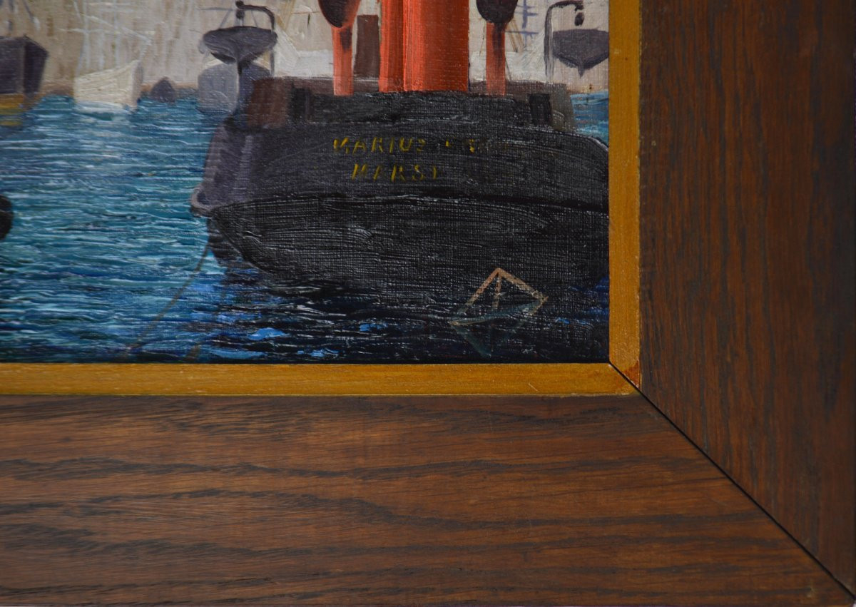 Marius Charles Chambon 1876-1962. "Le port de Marseille et Notre-Dame de la Garde."-photo-4