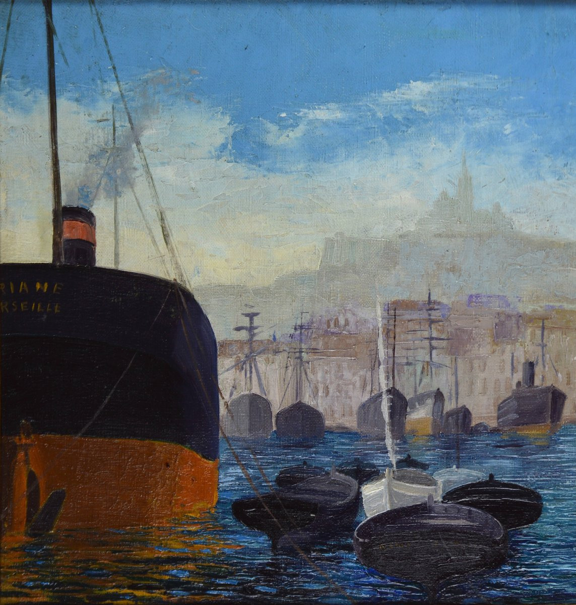 Marius Charles Chambon 1876-1962. "Le port de Marseille et Notre-Dame de la Garde."-photo-1