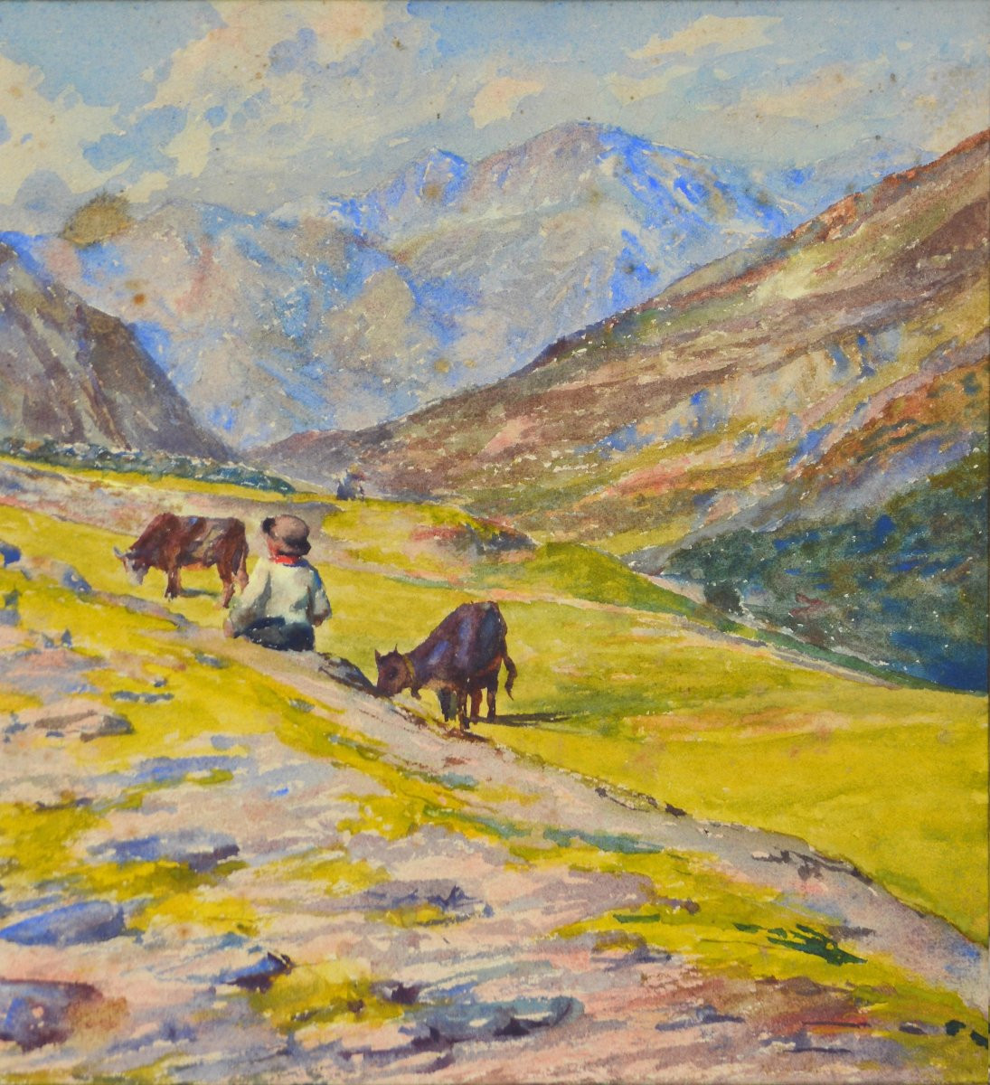 Angelo Carino 1860-1945. Italian School. "pasture."-photo-2