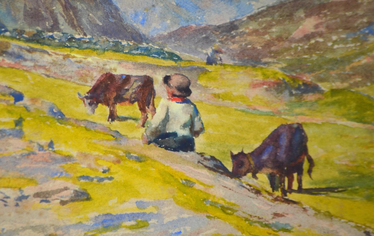Angelo Carino 1860-1945. Italian School. "pasture."-photo-3