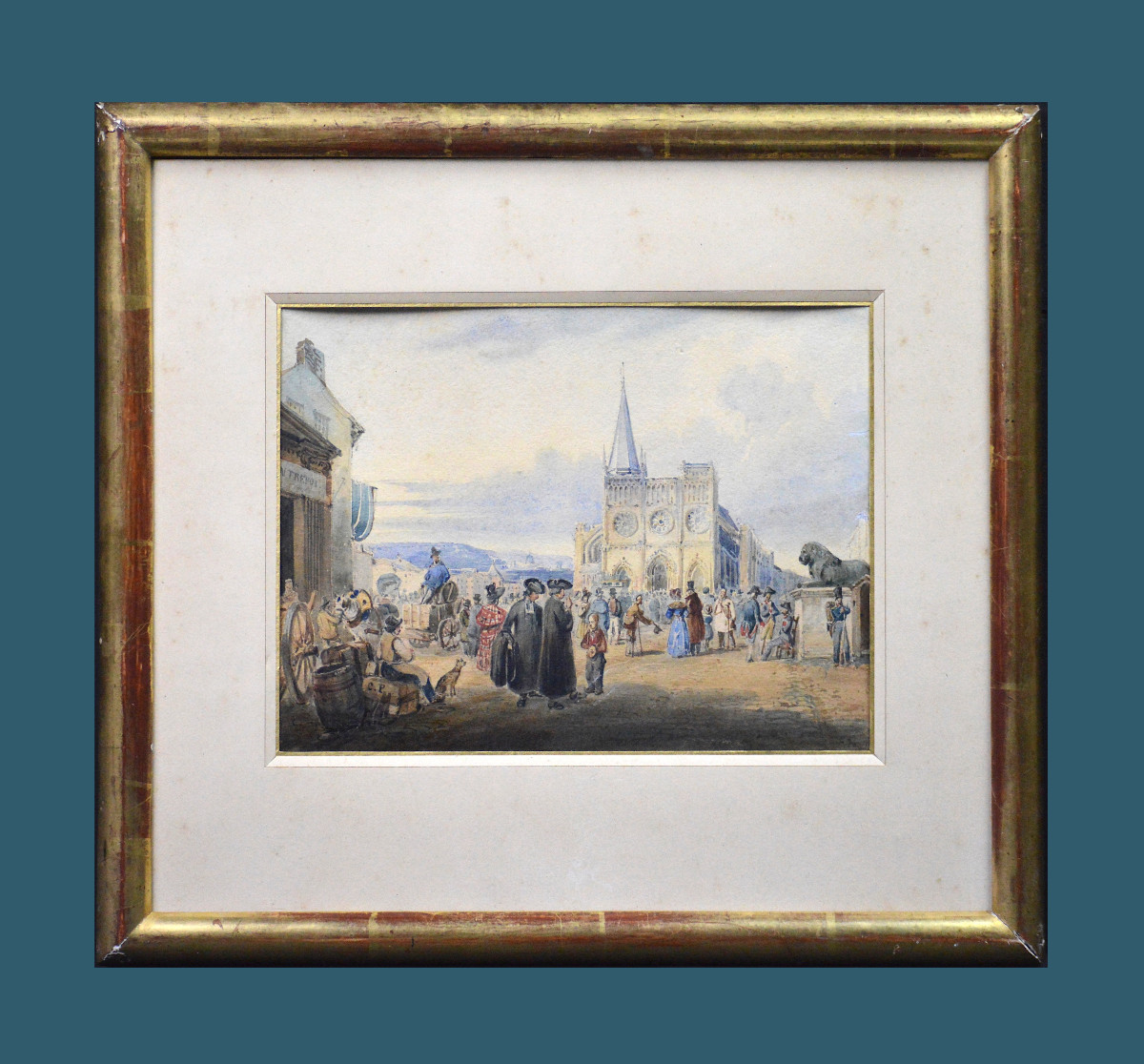 Charles Pensée 1799-1871. "lively Scene In Front Of A Cathedral."-photo-2