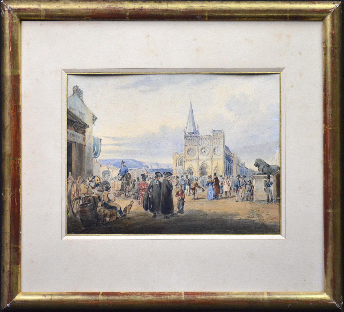 Charles Pensée 1799-1871. "lively Scene In Front Of A Cathedral."-photo-3
