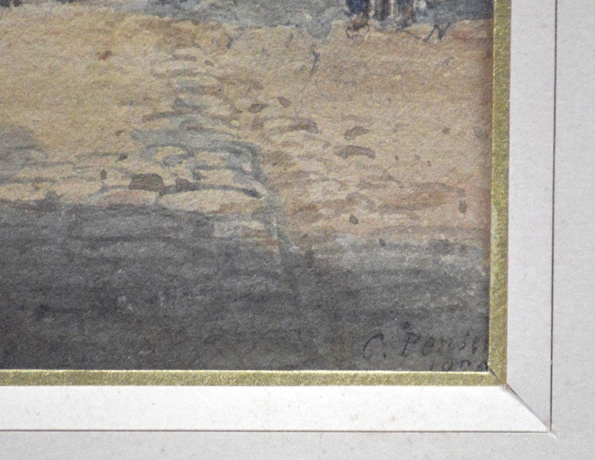 Charles Pensée 1799-1871. "lively Scene In Front Of A Cathedral."-photo-4