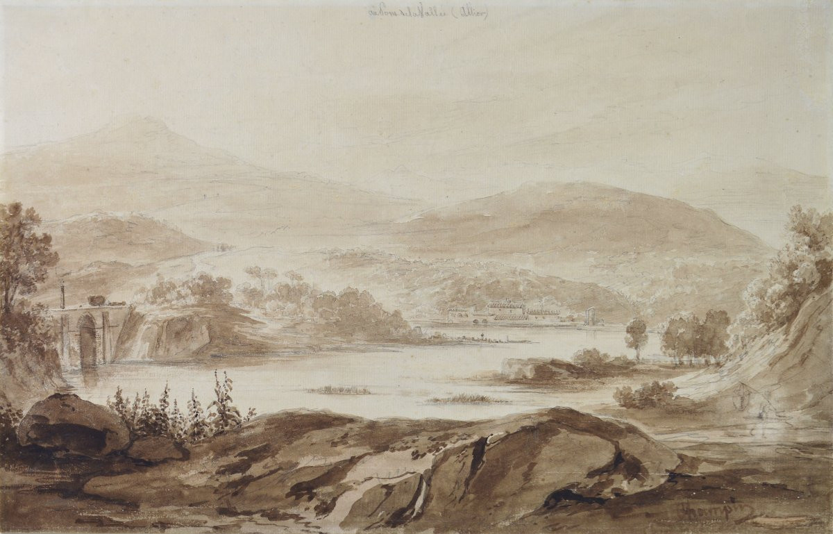 Jean-jacques Champin 1796-1860. "view Of The Valley Bridge. (droiturier, Allier)."-photo-2