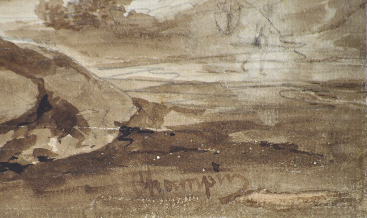 Jean-jacques Champin 1796-1860. "view Of The Valley Bridge. (droiturier, Allier)."-photo-3